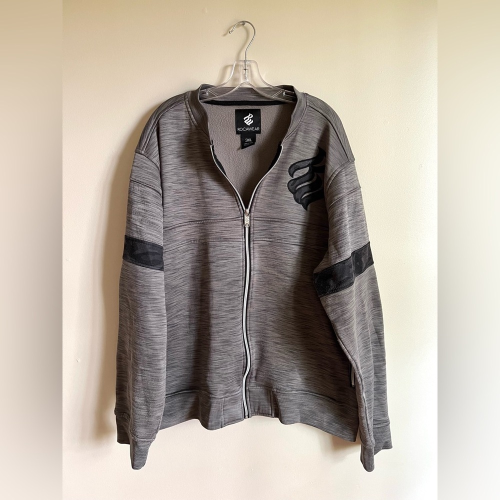 Rocawear Men’s Grey & Black Polyester Mid Weight Grungy Jacket Size 3XL